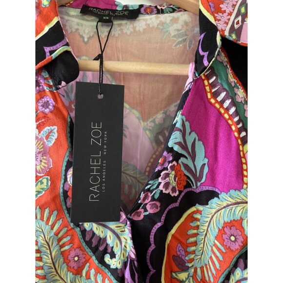 Rachel Zoe Cropped Wrap Top Collared Blouse Floral Black Boho Multi Size XS New - Picture 2 of 6